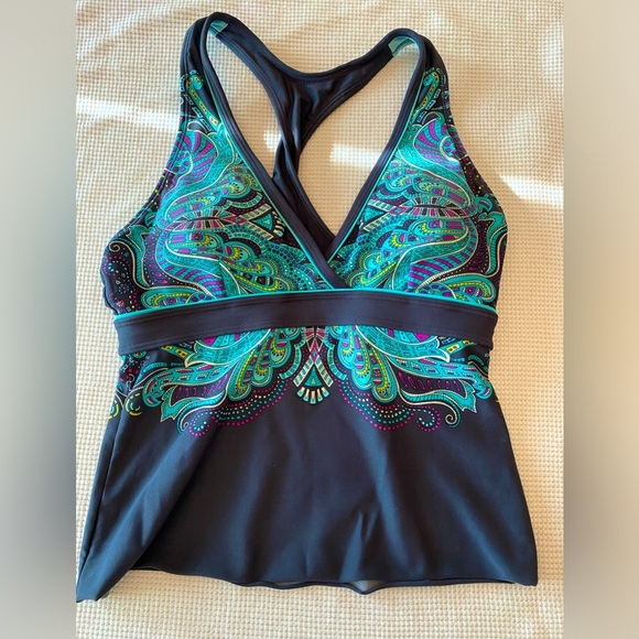 Athleta Gray Aztec Printed Twisted Back Tankini Size XS - Picture 1 of 5